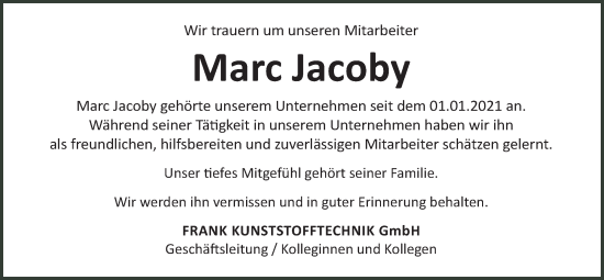 Traueranzeige von Marc Jacoby von Wetterauer Zeitung