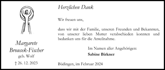 Traueranzeige von Margarete Brousek-Fischer von Kreis-Anzeiger
