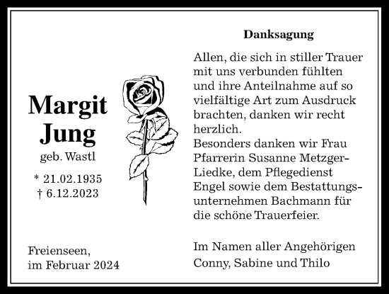 Traueranzeige von Margit Jung von Laubacher Anzeiger, Alsfelder Allgemeine, Giessener Allgemeine