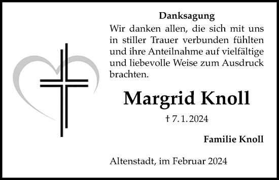 Traueranzeige von Margrid Knoll 
