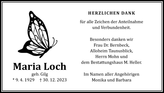 Traueranzeige von Maria Loch von Wetterauer Zeitung
