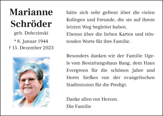 Traueranzeige von Marianne Schröder von Butzbacher Zeitung