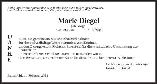 Traueranzeige von Marie Diegel von Mücker Stimme