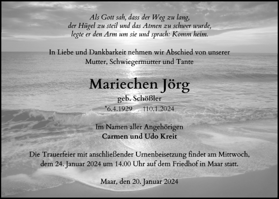 Traueranzeige von Mariechen Jörg von Lauterbacher Anzeiger