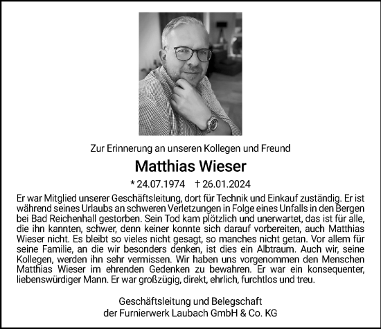 Traueranzeige von Matthias Wieser von Alsfelder Allgemeine, Giessener Allgemeine