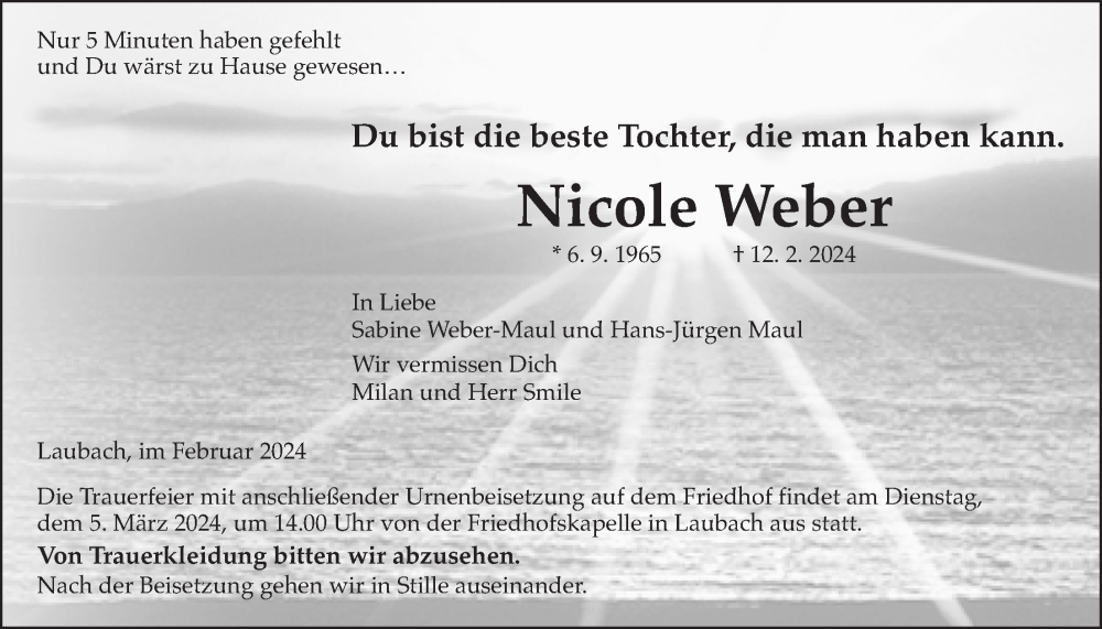  Traueranzeige für Nicole Weber vom 29.02.2024 aus Laubacher Anzeiger, Giessener Allgemeine, Alsfelder Allgemeine