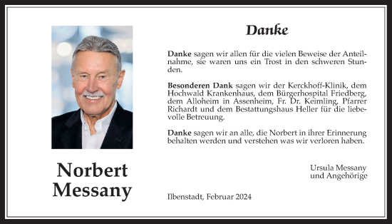 Traueranzeige von Norbert Messany von Wetterauer Zeitung