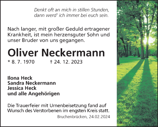 Traueranzeige von Oliver Neckermann von Wetterauer Zeitung