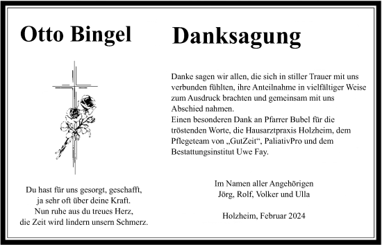 Traueranzeige von Otto Bingel von Pohlheimer Nachrichten