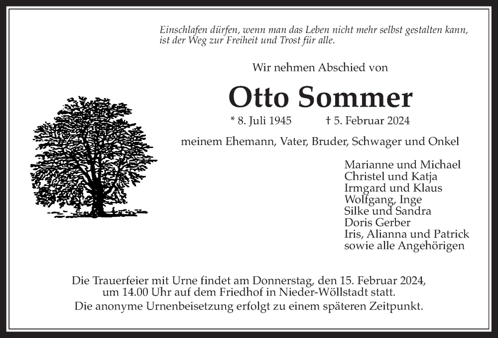  Traueranzeige für Otto Sommer vom 10.02.2024 aus Wetterauer Zeitung