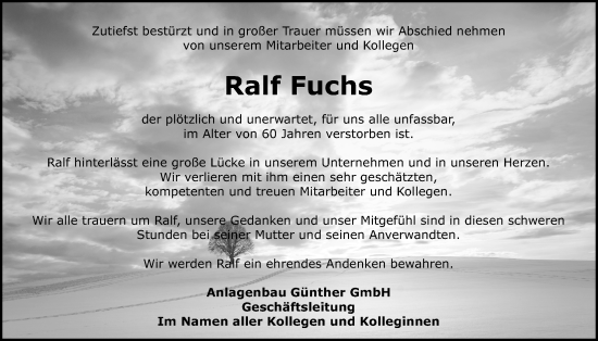 Traueranzeige von Ralf Fuchs von Lauterbacher Anzeiger