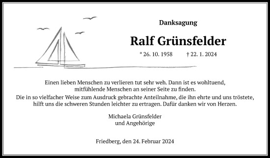Traueranzeige von Ralf Grünsfelder von Wetterauer Zeitung