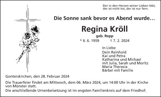 Traueranzeige von Regina Kröll von Laubacher Anzeiger