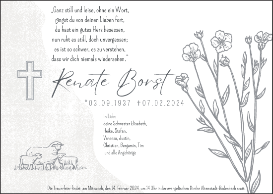 Traueranzeige von Renate Borst von Kreis-Anzeiger