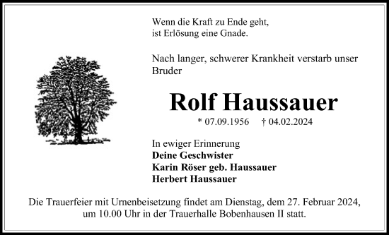 Traueranzeige von Rolf Haussauer von Lauterbacher Anzeiger