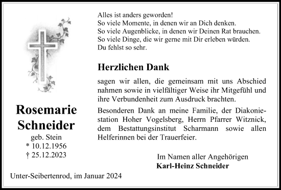 Traueranzeige von Rosemarie Schneider von Giessener Allgemeine, Alsfelder Allgemeine