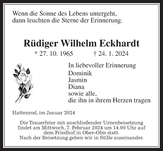 Traueranzeige von Rüdiger Wilhelm Eckhardt von Giessener Allgemeine, Alsfelder Allgemeine