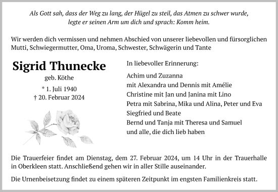 Traueranzeige von Sigrid Thunecke von Butzbacher Zeitung