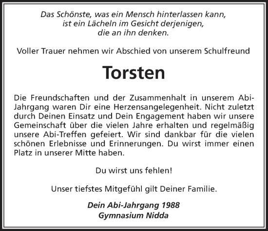 Traueranzeige von Torsten Treuer von Kreis-Anzeiger
