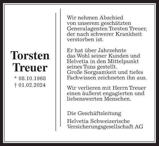Traueranzeige von Torsten Treuer von Kreis-Anzeiger