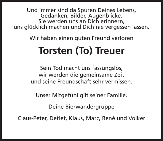 Traueranzeige von Torsten Treuer von Kreis-Anzeiger