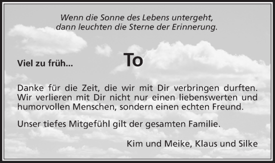 Traueranzeige von Torsten Treuer von Kreis-Anzeiger