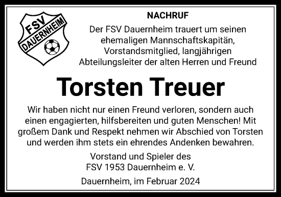 Traueranzeige von Torsten Treuer von Kreis-Anzeiger