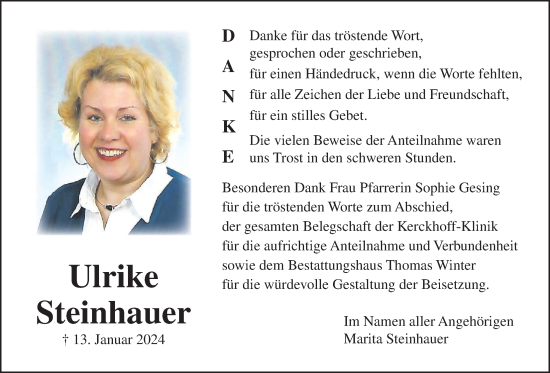 Traueranzeige von Ulrike Steinhauer von Wetterauer Zeitung