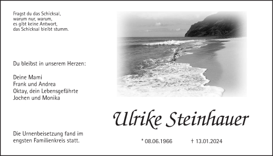 Traueranzeige von Ulrike Steinhauer von Wetterauer Zeitung
