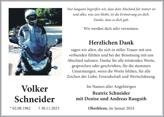 Traueranzeige von Volker Schneider von Butzbacher Zeitung