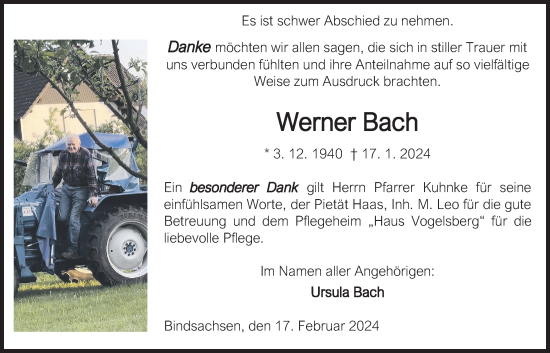 Traueranzeige von Werner Bach von Kreis-Anzeiger