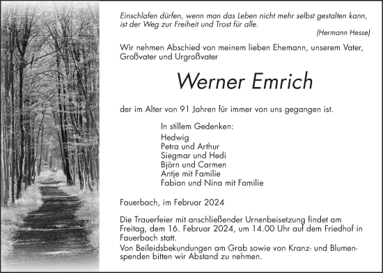 Traueranzeige von Werner Emrich von Kreis-Anzeiger