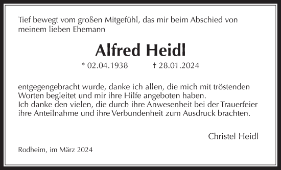 Traueranzeige von Alfred Heidl von Wetterauer Zeitung