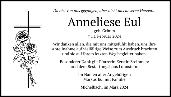 Traueranzeige von Anneliese Eul von Usinger Anzeiger