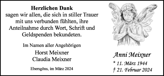 Traueranzeige von Anni Meixner von Butzbacher Zeitung