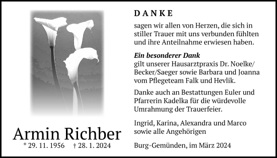 Traueranzeige von Armin Richber von Oberhessische Zeitung, Alsfelder Allgemeine