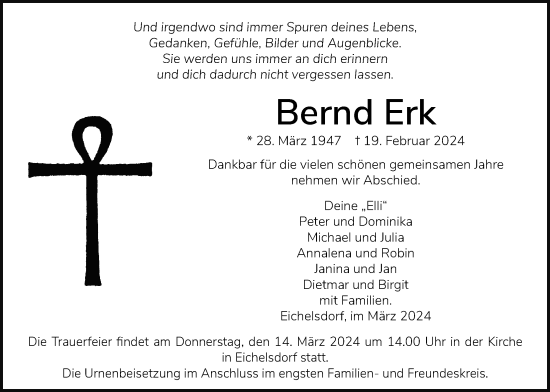 Traueranzeige von Bernd Erk von Kreis-Anzeiger