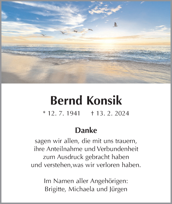 Traueranzeige von Bernd Konsik von Giessener Anzeiger, Giessener Allgemeine, Alsfelder Allgemeine