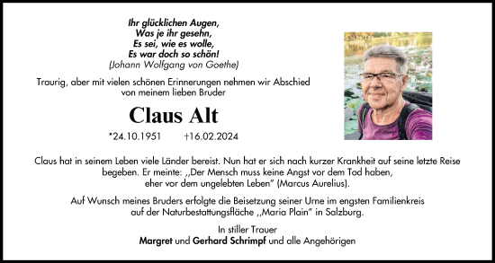 Traueranzeige von Claus Alt von Lauterbacher Anzeiger