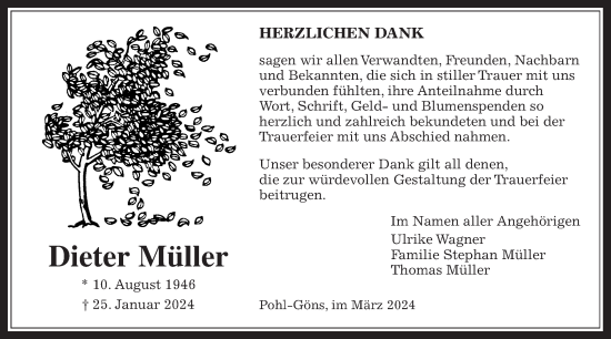 Traueranzeige von Dieter Müller von Wetterauer Zeitung
