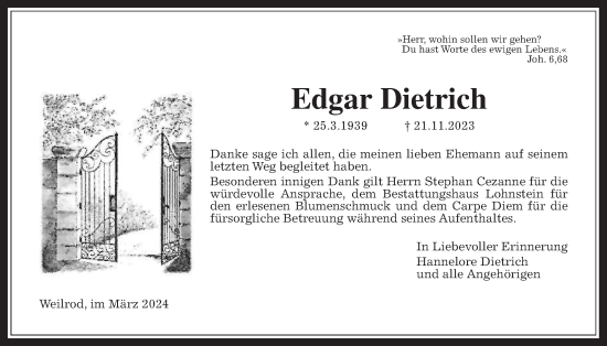 Traueranzeige von Edgar Dietrich von Usinger Anzeiger