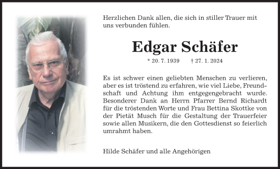 Traueranzeige von Edgar Schäfer von Wetterauer Zeitung