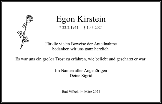 Traueranzeige von Egon Kirstein von Bad Vilbel/Karben