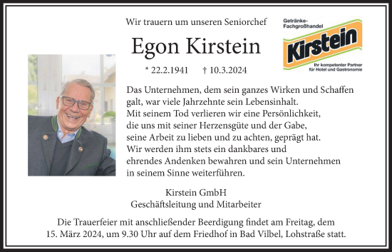 Traueranzeige von Egon Kirstein von Bad Vilbel/Karben
