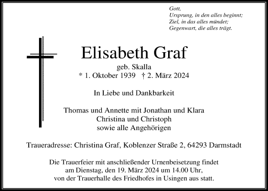 Traueranzeige von Elisabeth Graf von Usinger Anzeiger