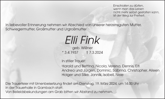 Traueranzeige von Elli Fink von Butzbacher Zeitung