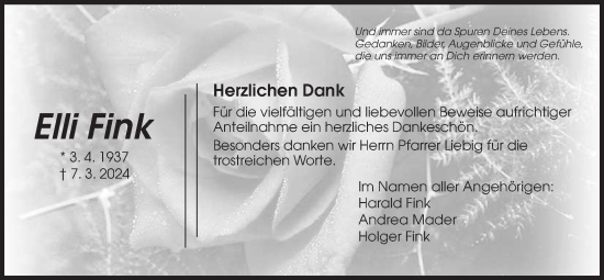 Traueranzeige von Elli Fink von Butzbacher Zeitung