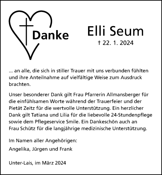 Traueranzeige von Elli Seum von Kreis-Anzeiger