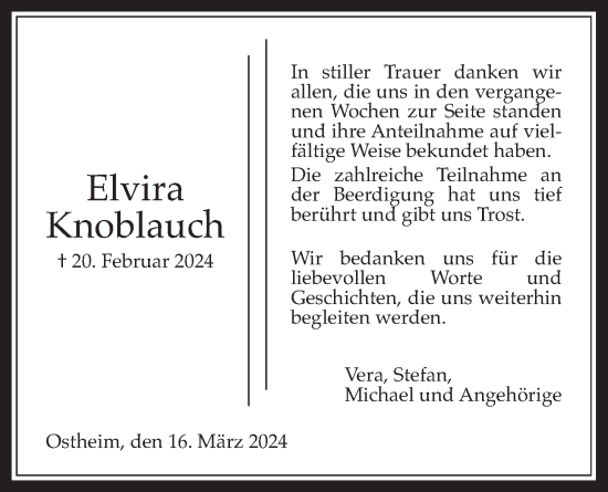 Traueranzeige von Elvira Knoblauch von Butzbacher Zeitung