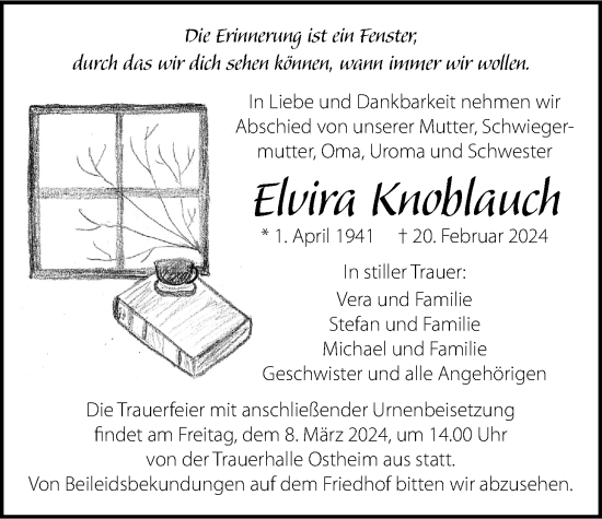 Traueranzeige von Elvira Knoblauch von Butzbacher Zeitung